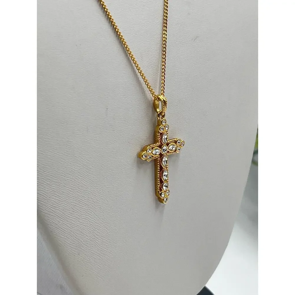 Vintage Camrose & Kross JBK Jacqueline Kennedy Gold Plated Crystal Cross Pendent